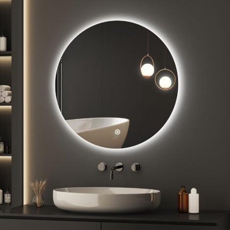 Boromal Runder Badspiegel mit Beleuchtung 50x50cm LED Badspiegel Spiegel mit Beleuchtung Badezimmerspiegel Rund mit Beleuchtung LED Spiegel Wandspiegel Rund mit 3 Lichtfarbe Dimmbar