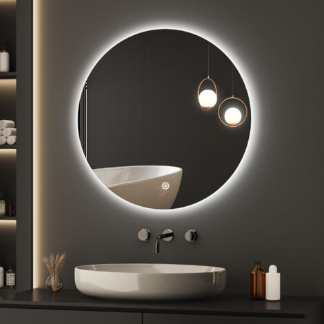 Boromal Runder Badspiegel mit Beleuchtung 70x70cm LED Badspiegel Spiegel mit Beleuchtung Badezimmerspiegel Rund mit Beleuchtung LED Spiegel Wandspiegel Rund mit 3 Lichtfarbe Dimmbar