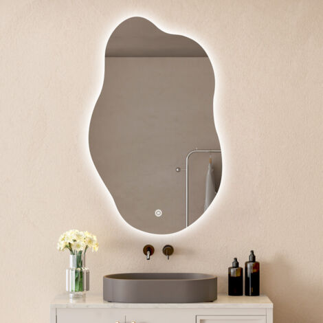 Boromal Spiegel mit Beleuchtung Asymmetrischer Badspiegel 52x85cm Badezimmerspiegel mit Beleuchtung LED Spiegel mit Touch-Schalter, Dimmbar, 3 Lichtfarbe Einstellbare
