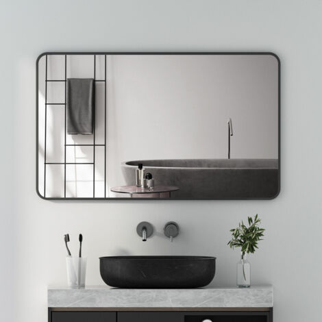 Boromal Spiegel Schwarz 120x70cm Schwarzer Spiegel Rechteckiger Metallrahmen Wandspiegel für Badezimmer, Waschräume, Schlafzimmer