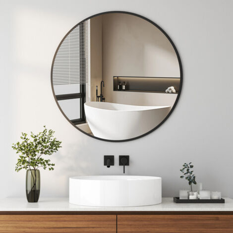 Boromal Spiegel Schwarz 40cm Spiegel Rund mit Metallrahmen Badezimmerspiegel Rund Badspiegel Wandspiegel Schwarz für Badezimmer, Waschräume, Schlafzimmer, Gäste WC