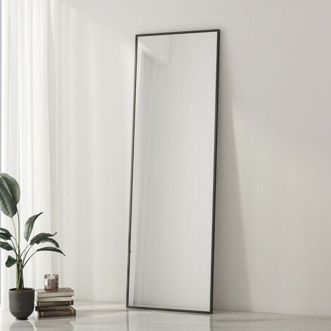 Boromal Stand spiegel Wandspiegel gross 140X40/40x140cm Schwarz Metallrahmen Ganzkörperspiegel Rahmen HD Großer spiegel