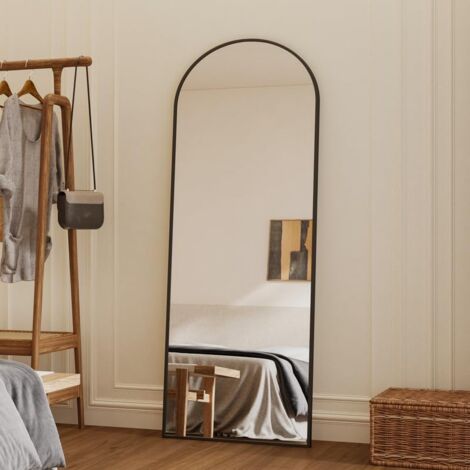 BOROMAL Standspiegel Ganzkörperspiegel mit Schwarz Metallrahmen Rundbogen Ganzkörperspiegel 150 x 50 cm Wandspiegel Stehspiegel Standspiegel für Schlafzimmer, Wohnzimmer, Flur und Garderobe