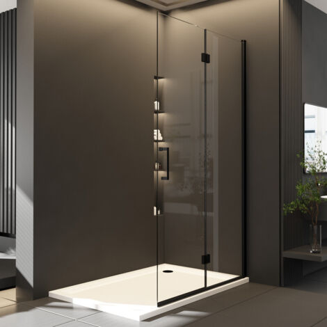 Boromal Walk-in-Dusche Schwarz Duschabtrennung 90x195cm faltbar für Dusche Walk In Duschwand 6mm NANO ESG Duschtrennwand Glas, Rechts-und Links montierbar