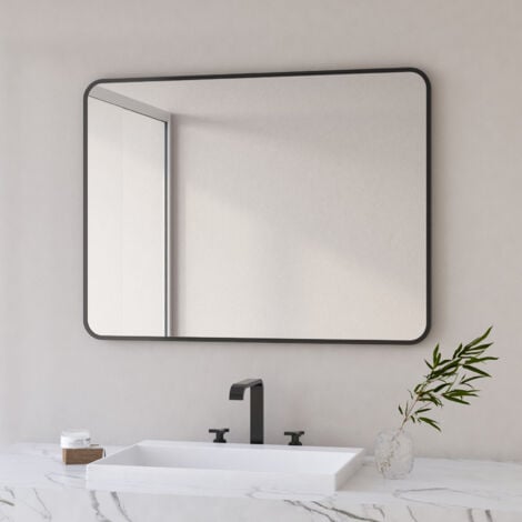 BOROMAL Schwarz 60x80cm Badspiegel Badezimmerspiegel Rechteckiger Wandmontage Metallrahmen Dekorative Badezimmer Wandspiegel für Badezimmer, Wohnzimmer Schlafzimmer, Gäste WC