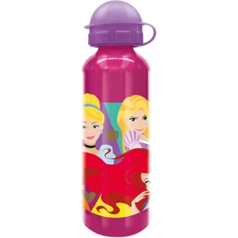 Borraccia Bambine Disney Princess in alluminio da 530 ml, senza BPA, con tappo di sicurezza e beccuccio, lavabile e riutilizzabile
