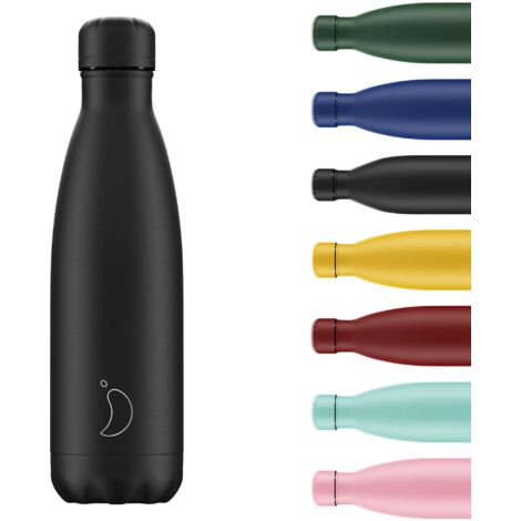 Borraccia Chilly's - Acciaio Inox ed Riutilizzabile - Ermetica, Non Traspirante - Tutta Nera 260ml