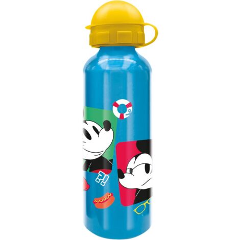 Borraccia in Alluminio per Bambini con Grafica Disney Mickey Mouse da 530 ml, con tappo di sicurezza svitabile e beccuccio, lavabile e riutilizzabile