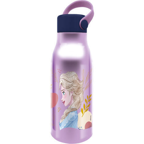Borraccia Originale Disney Frozen in alluminio per bambini da 760 ML resistente, con manico in silicone e con il coperchio con gancio.