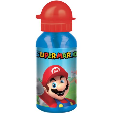 Borraccia Originale Nintendo Super Mario in alluminio per bambini da 500 ml, con tappo di sicurezza e beccuccio richiudibile.