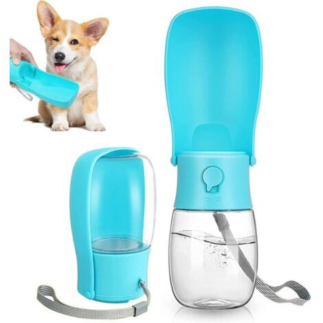 Borraccia portatile per cani - utilizzabile come dispenser o ciotola per l'acqua - accessorio per cani - blu - compatta e pieghevole - adatta a cuccioli, cani di piccola, media e grande taglia