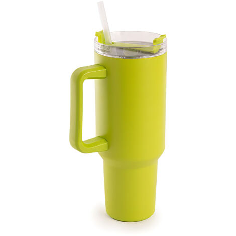 Borraccia Termica Americana 1200 ml in Acciaio Inox Doppio Strato Sottovuoto con Cannuccia e Manico – Smalto Antigraffio, Isolamento Caldo/Freddo, Coperchio Ermetico Lime