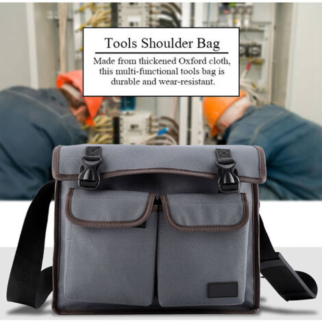 Borsa a tracolla in robusto tessuto Oxford, organizer per elettricisti/riparatori (grigio)