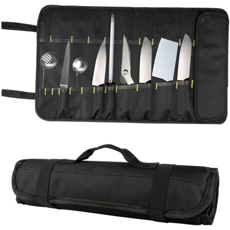 Borsa arrotolabile per coltelli da chef, custodia per coltelli da chef con 20 scomparti, borsa leggera e portatile per riporre coltelli da cucina per casa e viaggio (nero)