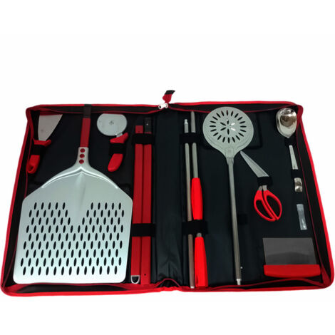 Borsa con 7 attrezzi per pizzaiolo itinerante pala pizza palotto forbice mestolo spatola raschietto rotella taglia pizza professionale in alluminio