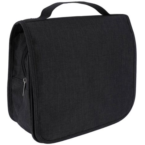 Borsa da toilette in poliestere con patta in velcro da appendere stampata con cerniera - cina nera - Tendance