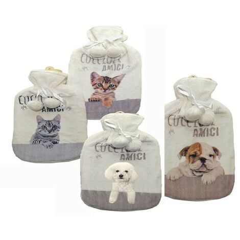 Borsa dell'acqua calda da 2LT con custodia gatto cane rivestimento morbido per riscaldare il letto di casa