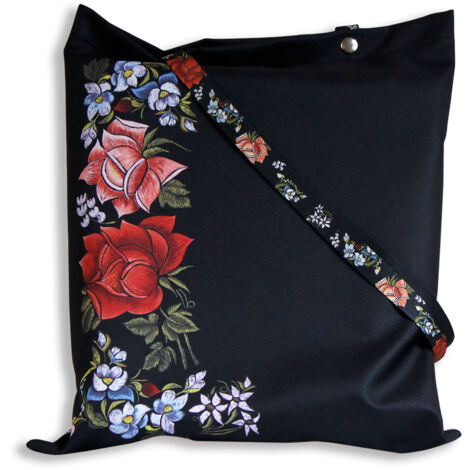 Borsa folk di Łowicz, rose, impregnata, nera