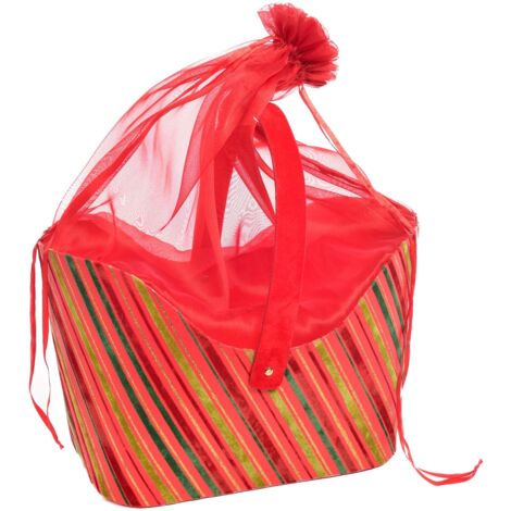 Borsa in carta rossa per cesti natalizi con sacco in organza -Fasce verticali