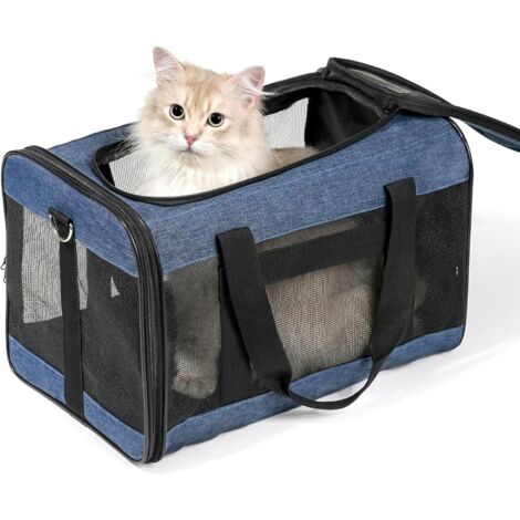 Borsa per il trasporto di cani e gatti, adatta a gatti, cani di piccola taglia, gattini o cuccioli, morbida e pieghevole, con imbottitura in pile, adatta per viaggi in auto e in treno, blu (48 x 30 x 