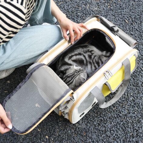 Borsa per il trasporto di gatti, pieghevole, in tessuto Oxford, traspirante, per cani e gatti (giallo)