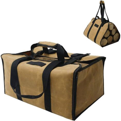Borsa per legna da ardere, borsa in tela per tronchi, borsa per legna da ardere resistente all'acqua, accessori pieghevoli per camino, ideale per stufe a legna, campeggio, spiaggia (kaki)