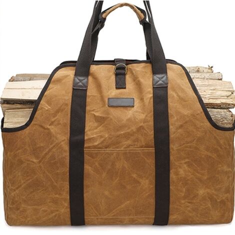 Borsa per legna da ardere, cesto per legna da ardere, borsa per legna da ardere, porta legna da ardere, tela cerata, impermeabile, extra large, per legna da ardere, marrone