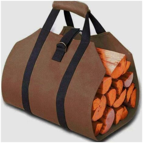 Borsa per legna da ardere in tela, grande capacità, porta legna da ardere per esterni, porta legna in legno cerato con manici, robusta borsa per legna da ardere, color cachi (99x41 cm)
