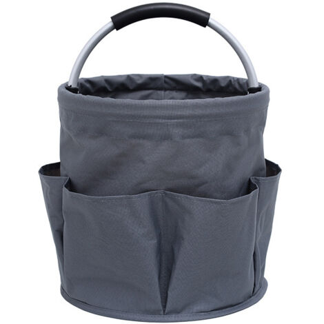 Borsa porta attrezzi da giardino pieghevole da 17 litri, trousse da viaggio, cestino da picnic con sei tasche laterali per officina, giardino, picnic, bagno (grigio)