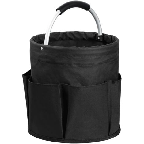 Borsa porta attrezzi da giardino pieghevole da 17 litri, trousse da viaggio, cestino da picnic con sei tasche laterali per officina, giardino, picnic, bagno (nera)
