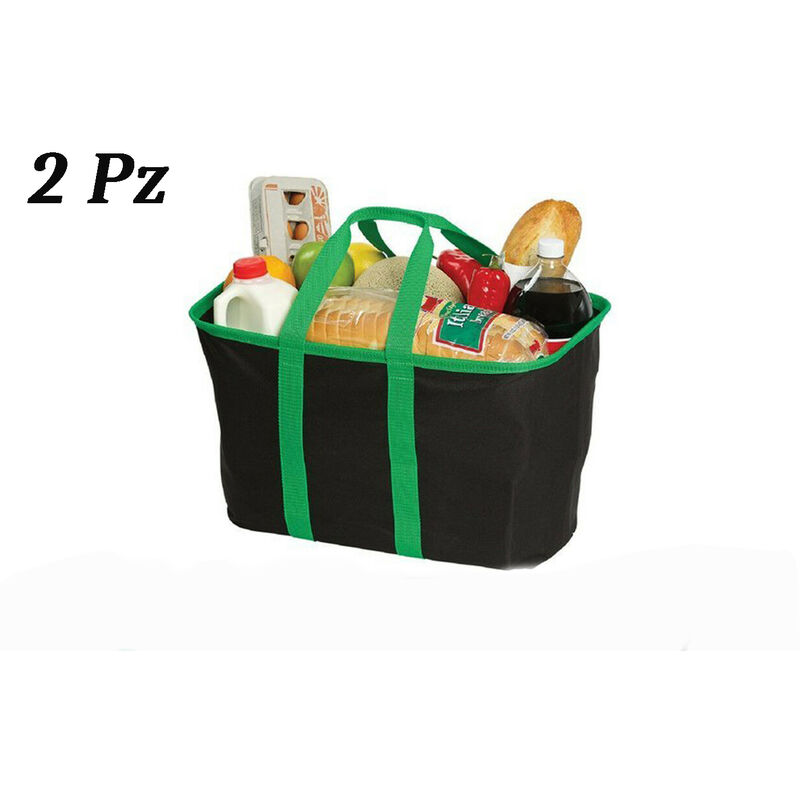 Image of Borsa porta spesa riutilizzabile pieghevole portatile 2PZ shopping bag carrello