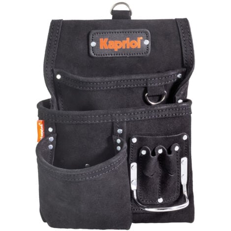 BORSA PORTA UTENSILI DA CARPENTIERE 5 TASCHE IN CUOIO TINTO NERO KAPRIOL