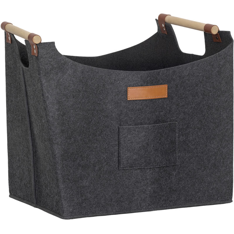 Borsa Portalegna Da Interno Con Manici In Legno 45x32x40 Cm In Felt...