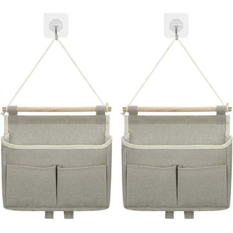Borsa portaoggetti da parete, 2 pezzi, grande tasca portaoggetti da appendere sopra la porta, impilabile, in tessuto di lino impermeabile, per camera da letto, bagno, ufficio, cucina (grigio)