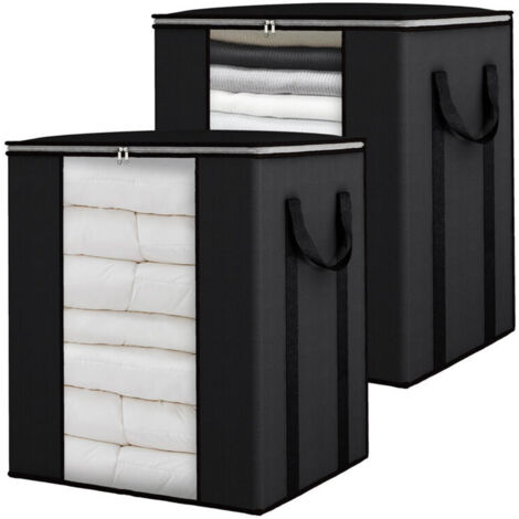 Borsa portaoggetti extra large da 120 litri per coperte, pieghevole con manici rinforzati, per piumone king size 50 x 40 x 60 cm - Nero - Confezione da 2