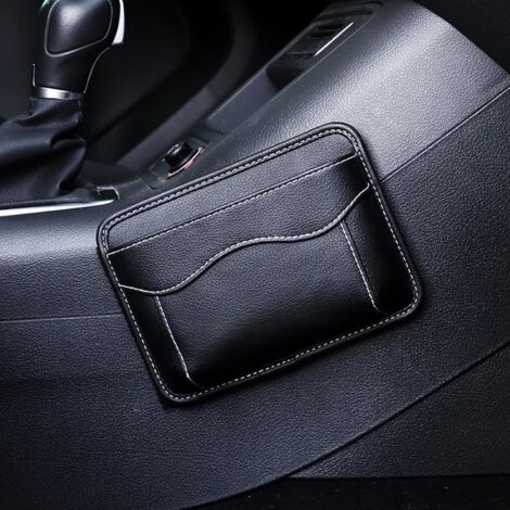 Borsa portaoggetti per auto Nuytghr, custodia adesiva, supporto in pelle PU, riempimento stretto per console centrale, borsa multifunzionale per veicoli, nera, facile da installare, adatta per accesso