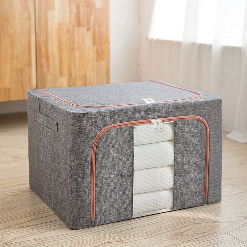 Image of Fortuneville - Borsa portaoggetti per vestiti o biancheria da letto, scatola portaoggetti con cerniere, pieghevole, struttura in acciaio, grande