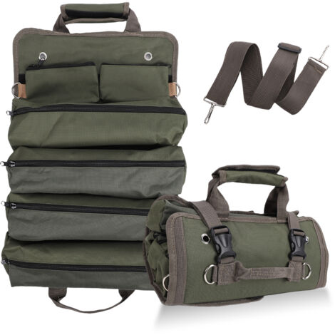 Borsa portautensili 600D, pieghevole, arrotolabile e robusta, marsupio con 2 tasche portautensili rimovibili, organizer multifunzionale per meccanici, regalo eccellente per nonno, papà, fidanzato