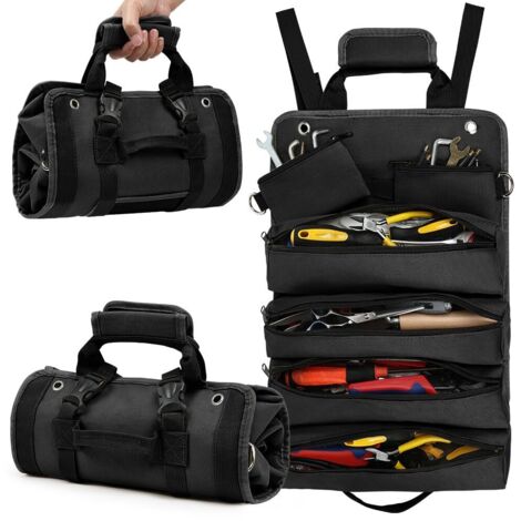 Borsa portautensili arrotolabile, organizer per borsa portautensili, borsa portautensili in tela con 39 tasche, borsa portautensili compatta con manici imbottiti per uso domestico, idraulici ed elettr