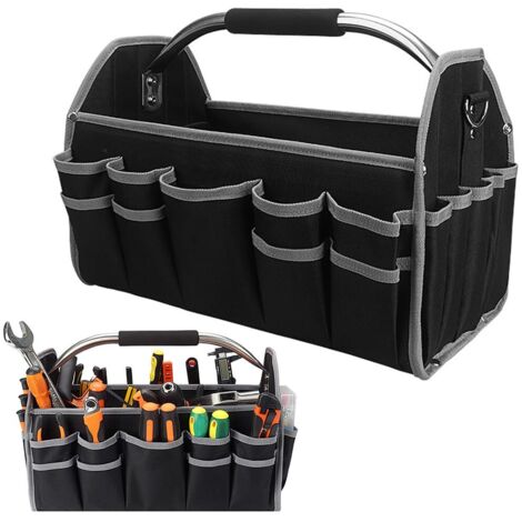 Borsa portautensili gonfiabile, pieghevole da 16 pollici, impermeabile, con tracolla regolabile e 16 tasche esterne