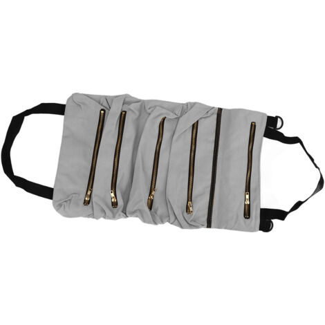 Borsa portautensili pieghevole in tela per schienale auto, grigia, per pinze e utensili da elettricista.