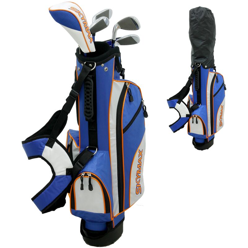Image of Skymax - Junior Set Borsa da Golf con 6 Mazze Blu-Bianco Golf Caddybag Kids Set 6-9 rh con 4 Scomparti e Telo Impermeabile Supporto con Gambe