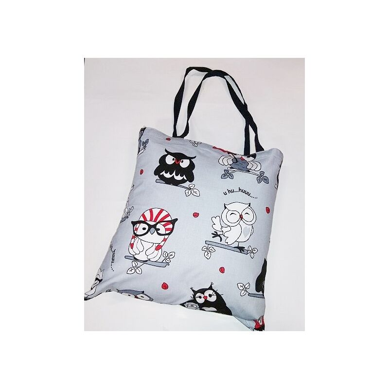 Borsa shopping in cotone 37x38 1245E gufi grigi