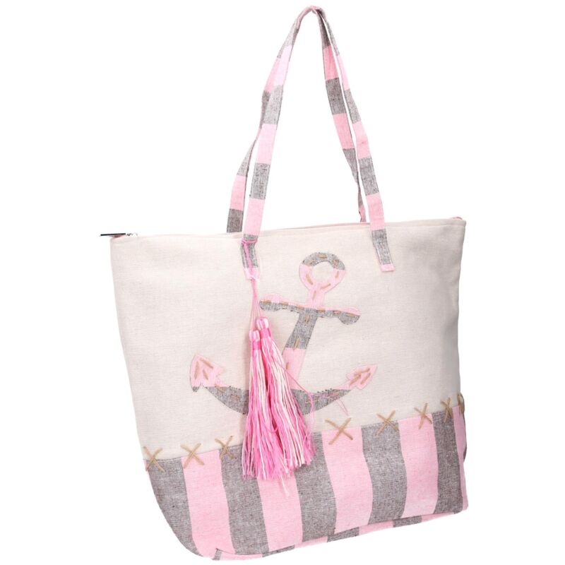 Borsa tessuto ancora rosa cm 53x17h40/60