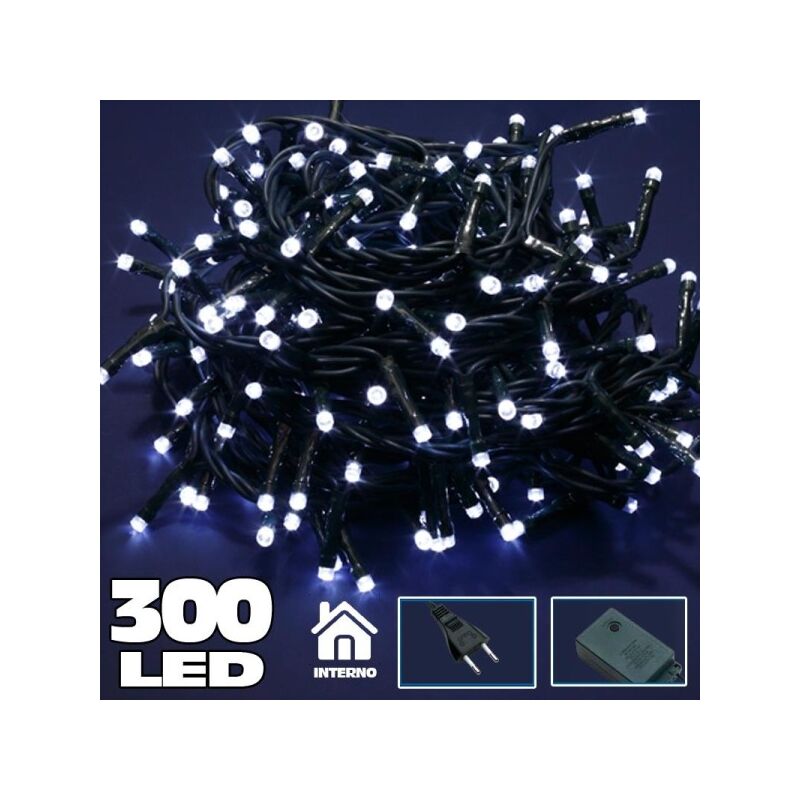 Image of Trade Shop - Catena Luminosa 300 Luci Led Lucciole Bianco Freddo Con Controller 8 Funzioni