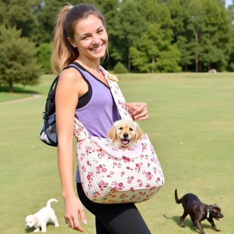 Borsa trasportino per animali domestici con stampa floreale, adatta a cani e gatti di piccola taglia, con design a mani libere (motivo floreale rosso, taglia piccola)