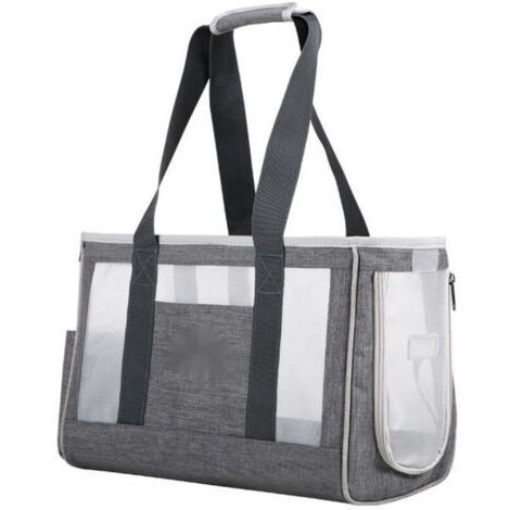 Borsa trasportino per gatti grigia, taglia L (44 x 17 x 29 cm), traspirante e pieghevole, con comodo cuscino imbottito per viaggi in treno, auto, ristorante, aereo, tessuto Oxford.