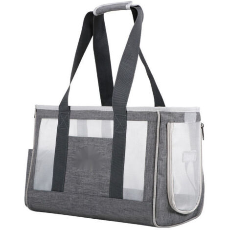 Borsa trasportino per gatti grigia, taglia L (44 x 17 x 29 cm), traspirante e pieghevole, con comodo cuscino imbottito per viaggi in treno, auto, ristorante, aereo, tessuto Oxford.