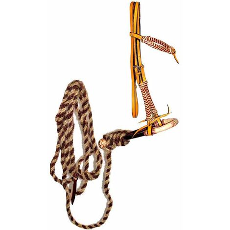 Bosal en cuir et mecate en crin de cheval avec tête de lit en cuir brut tissé