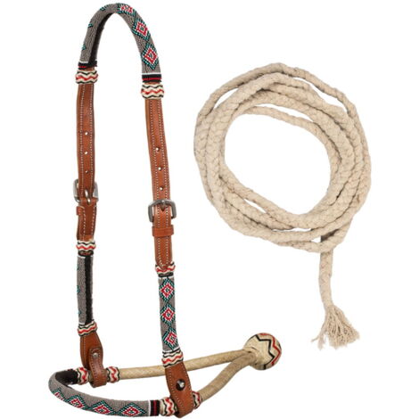 Bosal set western in cuoio decorato con perline e mecate in cotone